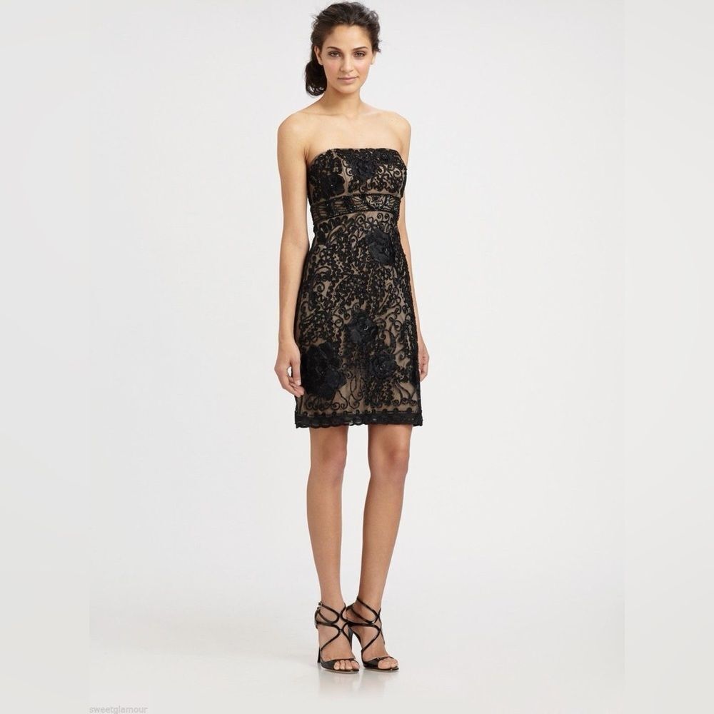 New vintage y2k Sue Wong Black Strapless Lace embellished wedding guest Dress - Picture 1 of 14